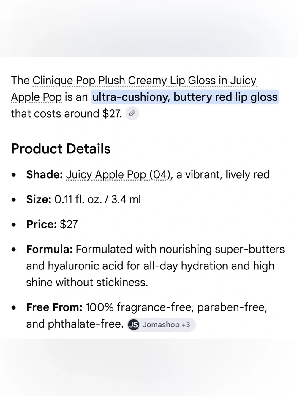 Clinique pop plush creamy lip gloss in juicy apple pop #04 New